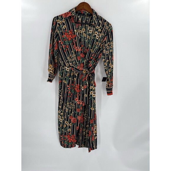 NWT Zara Basic Collection  XSMALL Multicolor Floral Striped Print Shirt Dress - Picture 4 of 13